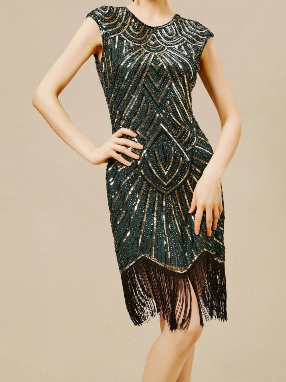 New Gorgeous Beaded Embellished Fringe Cocktail Dress - Flapper Style 1920s